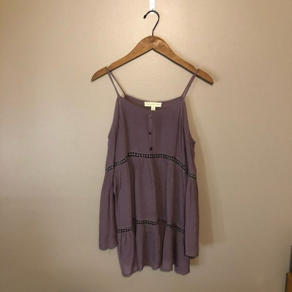 Purple Boho Cold Shoulder Top w/ Bell Sleeves - Picture 1 of 4